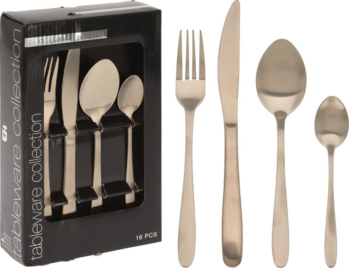 Excellent Houseware Bestekset 16 Delig - Mat Goud