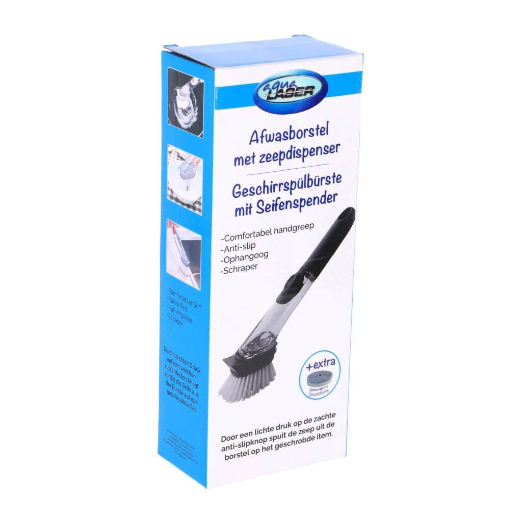 Aqua Laser Afwasborstel Met Dispenser + Schuurspons Zwart/Wit